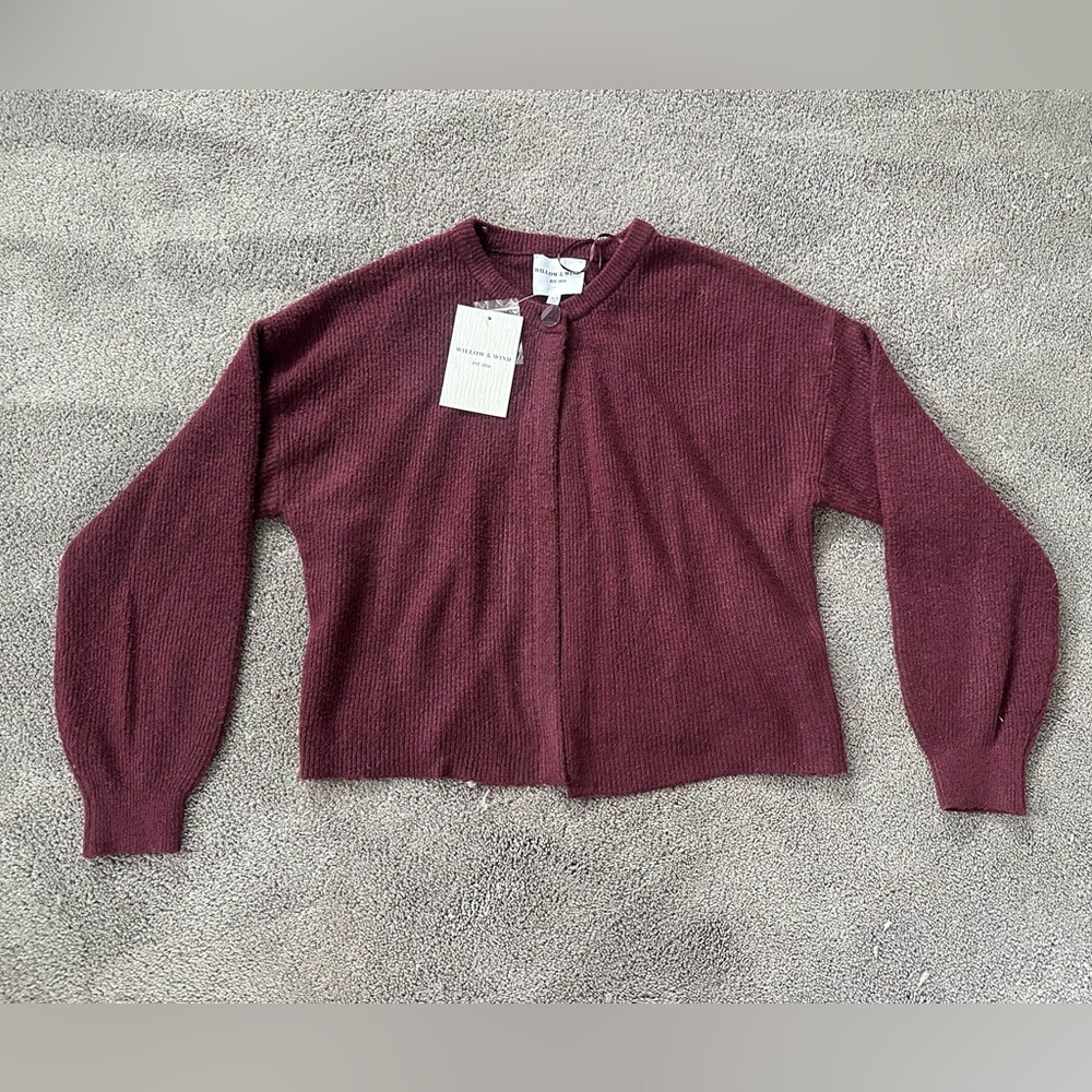 NWT Willow & Wind Fuzzy Cozy Deep Burgundy Cardigan Dark Academia Cottagecore